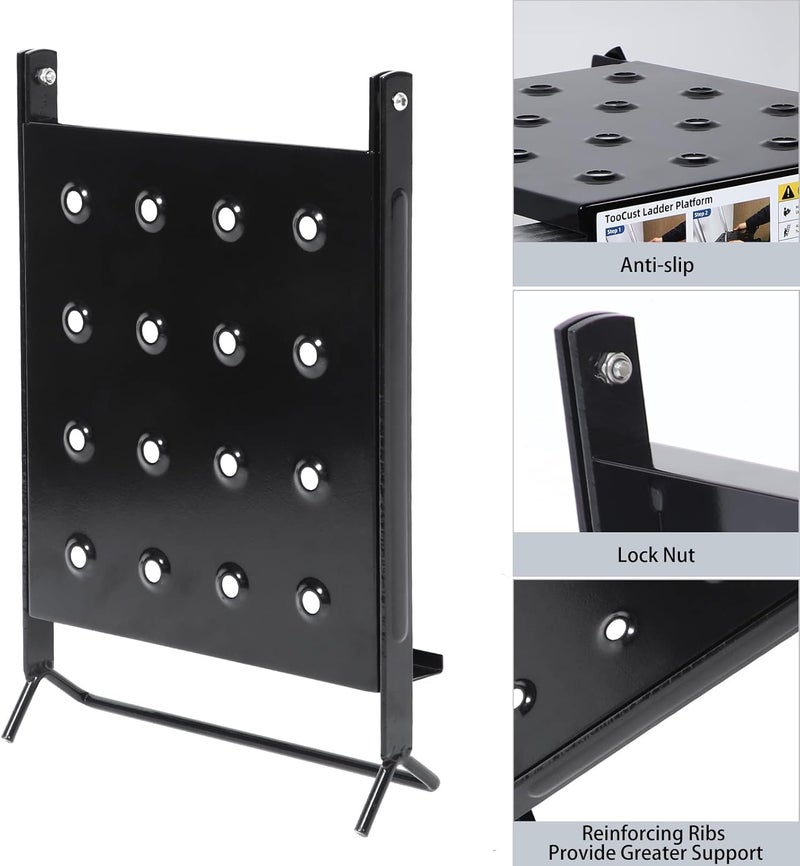 TooCust Ladder Platform Accessories - Anti-Slip Extension Ladder Work Platform System, Heavy Duty Work Tray for Tools, 400 lbs Capacity (Black) - Image 4